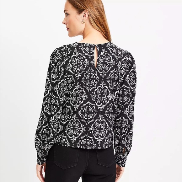LOFT Black and White Ornate Blouse - Picture 2 of 11